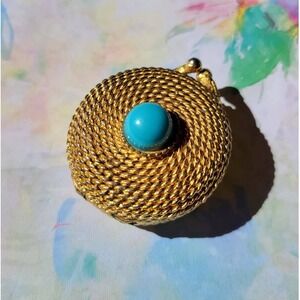 Estee Lauder Solid Compact Vintage Gold Tone Turquoise Rope Twist Gold Trinket